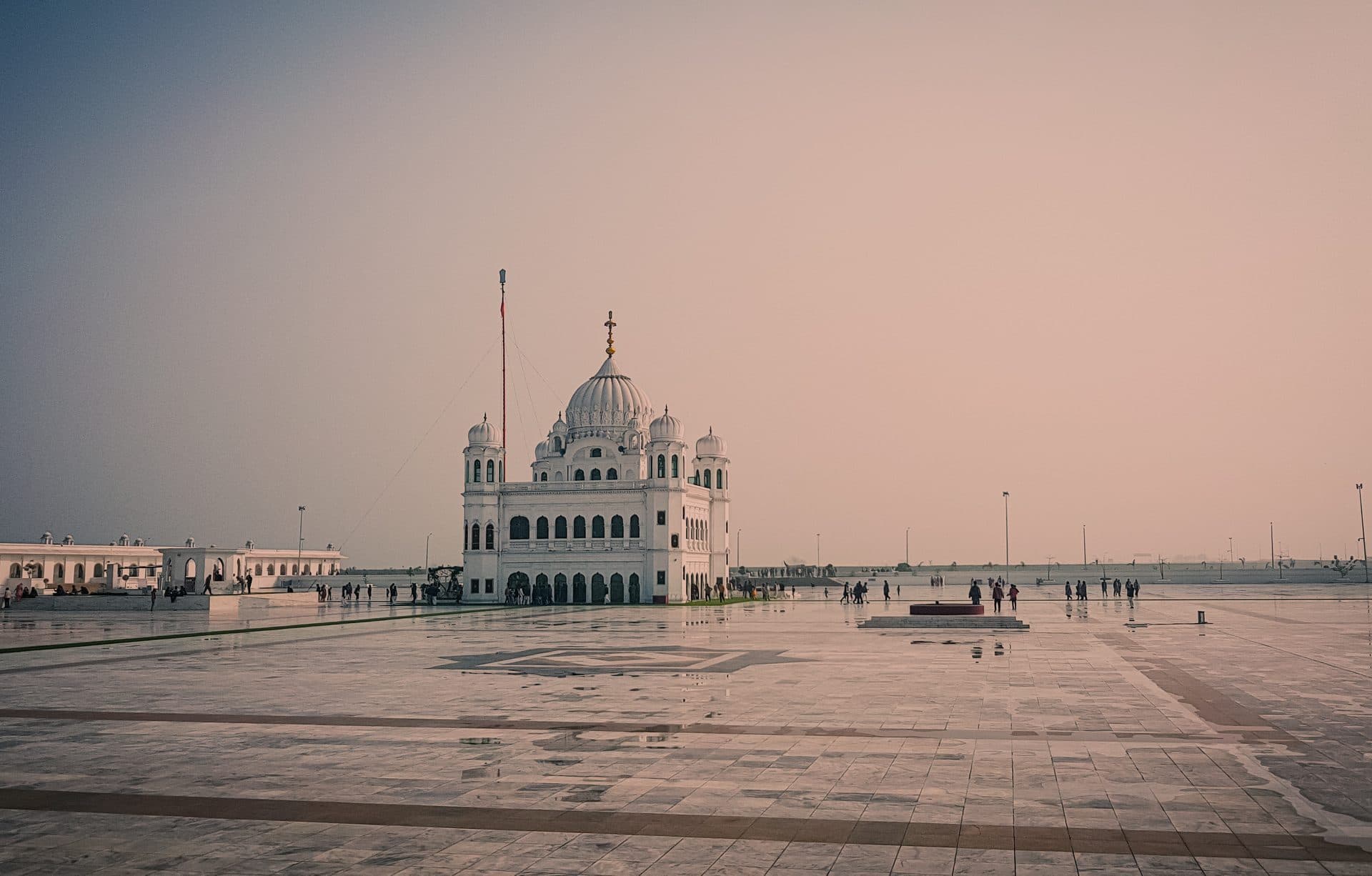 Gurdwara Darbar Sahib Kartarpur, white marble dome under blue sky